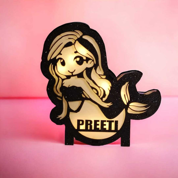 Customized Wooden Mermaid LED Table Lamp